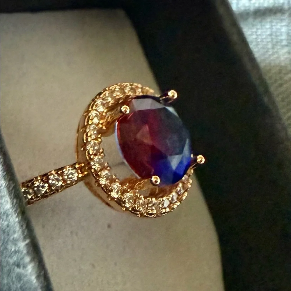 NEW! Pretty Bird Jewelry Gold Halo Ring with Pink Purple Center Stone size 8 - Picture 6 of 16